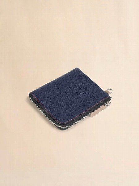 画像3: MARNI ブルー レザー製ラウンドファスナーウォレット、コントラストステッチ入り (3)