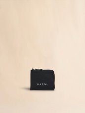 画像1: MARNI ブラック レザー製ラウンドファスナーウォレット、マルニメンディング刺繍入り (1)