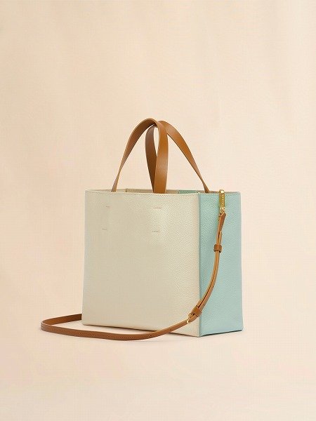 画像3: MARNI グリーン クリーム ブラウン レザー製 Museo ソフトトートバッグ、マルニシンボル刺繍入り (3)