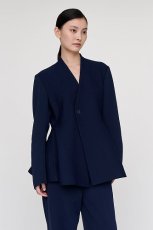 画像4: CFCL MILAN COLLARLESS FLARE JACKET(NAVY) (4)