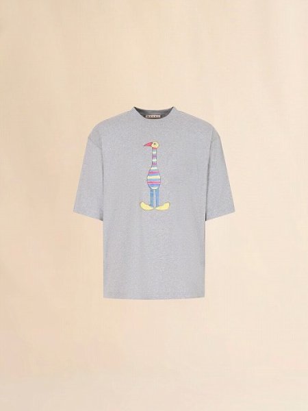画像1: MARNI Marni Animal Alphabet "I"プリント グレー コットンTシャツ (1)