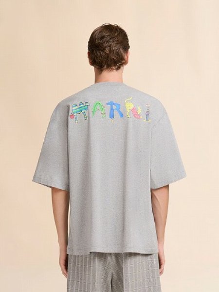 画像3: MARNI Marni Animal Alphabet "I"プリント グレー コットンTシャツ (3)