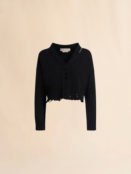 画像1: MARNI ブラック コットン製クロップドカーディガン (ボクシーフィット) (1)