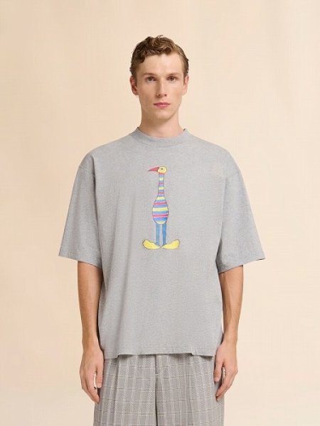 画像2: MARNI Marni Animal Alphabet "I"プリント グレー コットンTシャツ (2)
