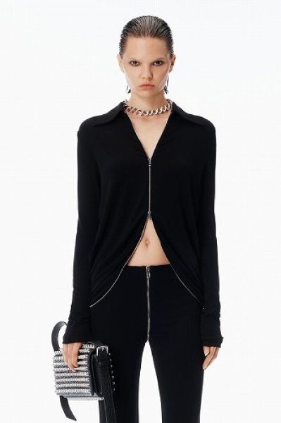 画像1: alexanderwang クレープジャージー ドレープ バックジップシャツ (1)