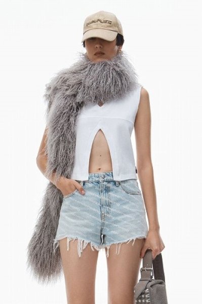 画像1: alexanderwang エイジドグレーデニム バイトロゴ ショーツ (1)