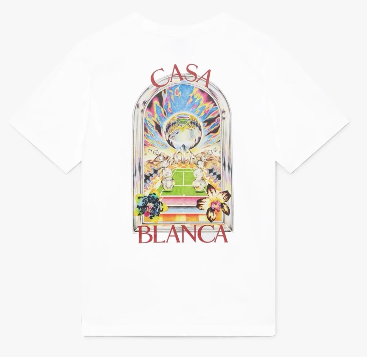 画像1: CASABLANCA White Tennis Landscape Short Sleeve T‑Shirt (1)