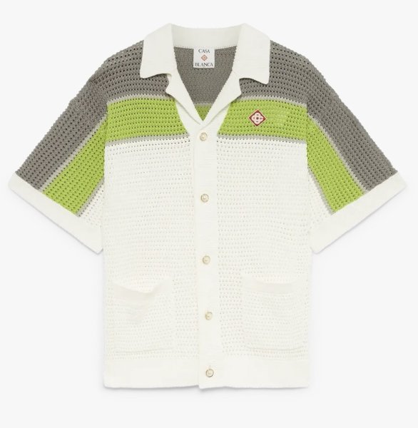画像1: CASABLANCA Stripe Crochet Short Sleeve Shirt (1)