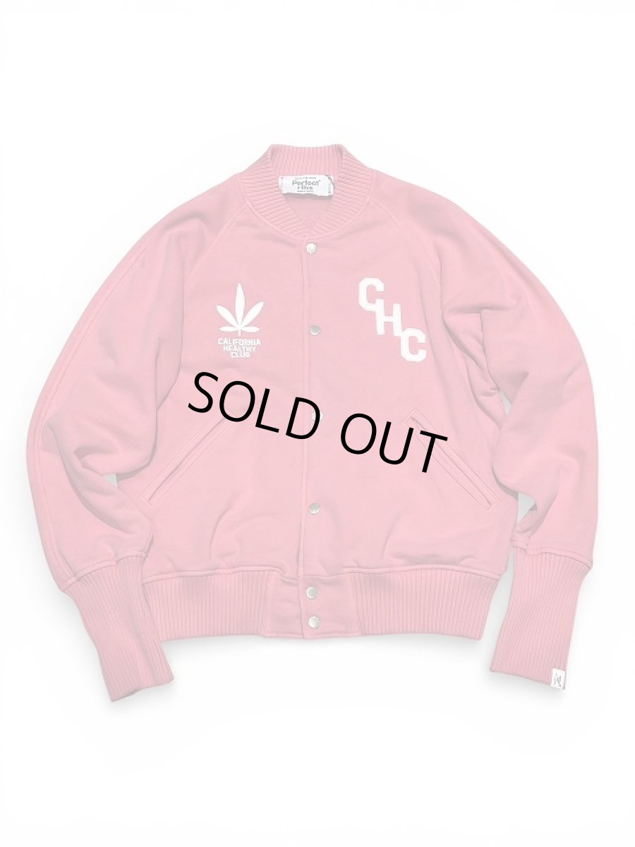 画像1: 【Perfect ribs®︎×A LOVE MOVEMENT】"CALIFORNIA HEALTHY CLUB" Award jacket / Fade Red (1)