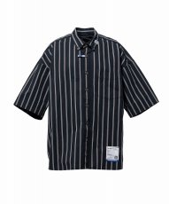 画像1: in・stru(men-tal). MIHARA YASUHIRO / Cotton High Density Stripe Short-sleeve Shirt BLACK (1)