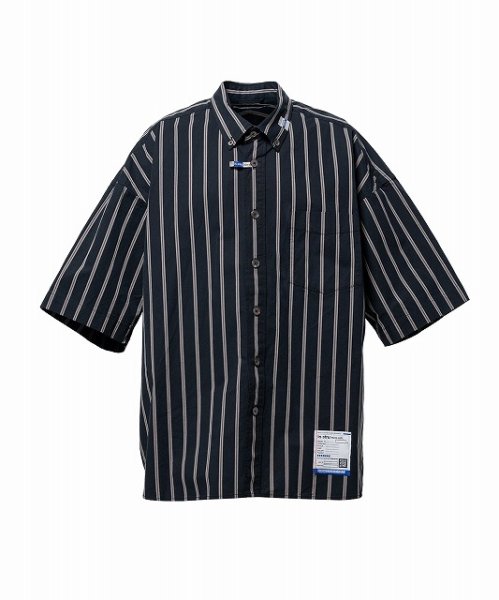 画像1: in・stru(men-tal). MIHARA YASUHIRO / Cotton High Density Stripe Short-sleeve Shirt BLACK (1)