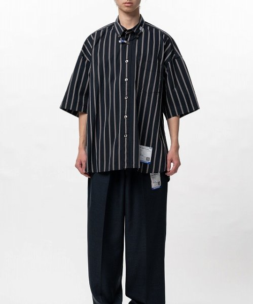 画像3: in・stru(men-tal). MIHARA YASUHIRO / Cotton High Density Stripe Short-sleeve Shirt BLACK (3)