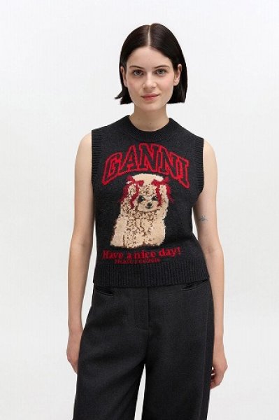 画像1: 【GANNI ガニー】Graphic print wool vest (1)