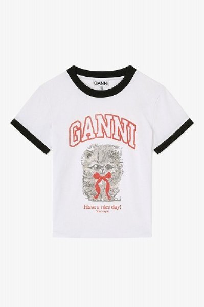 画像1: 【GANNI ガニー】White Cropped Hello Kitty T-Shirt (1)