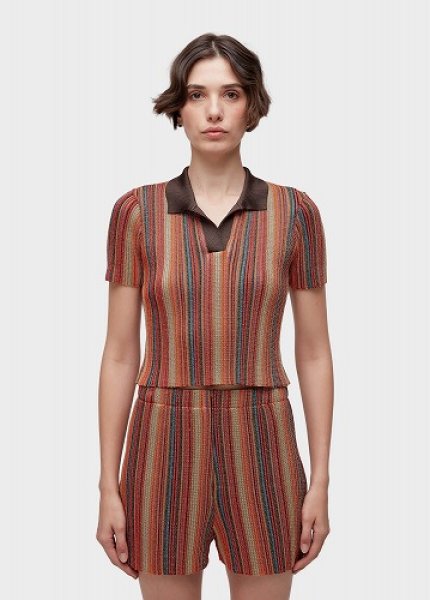 画像1: OSKLEN  オスクレン ブラウス Striped Knit Polo Blouse (1)