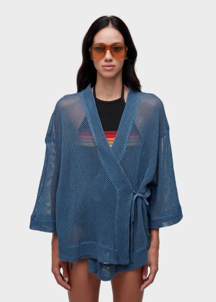 画像1: OSKLEN  オスクレン Mixed Fabrics Mesh Kimono (1)