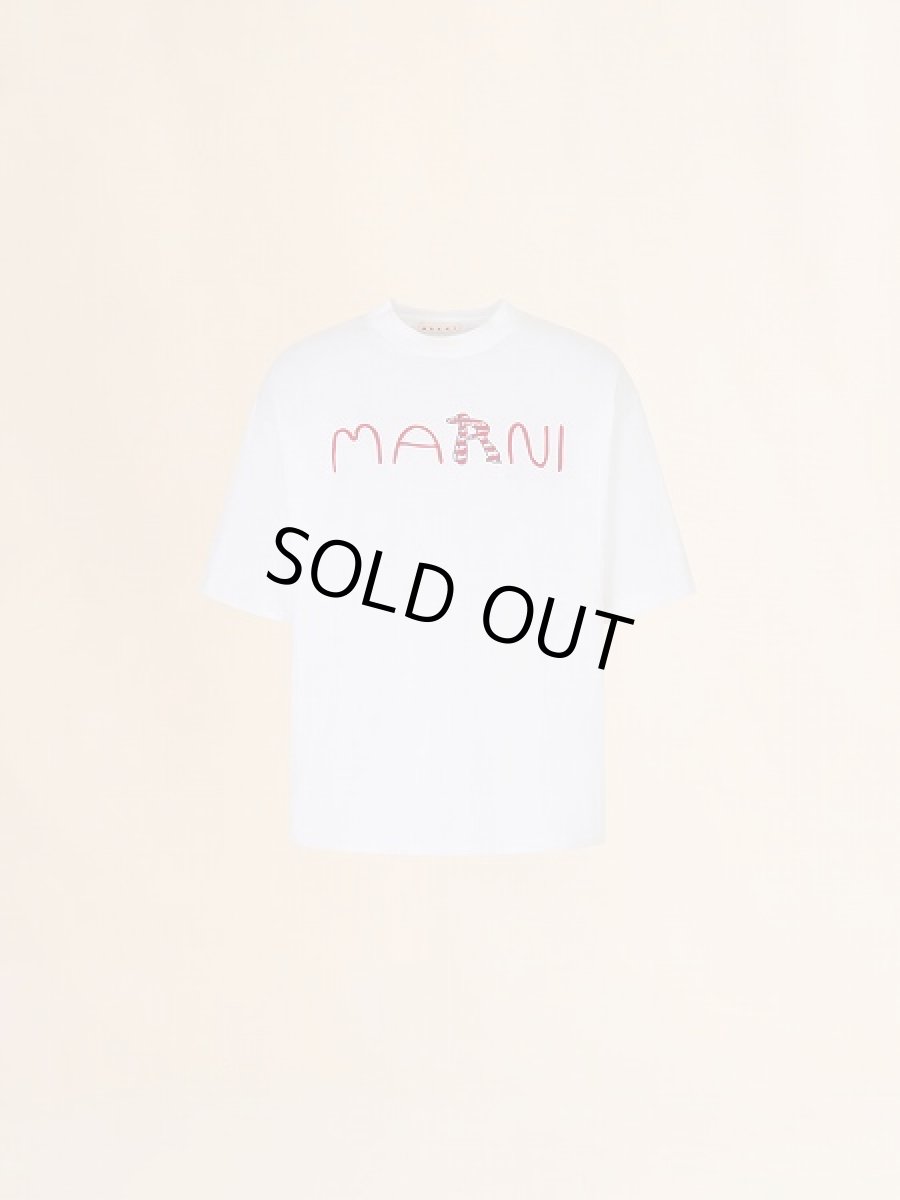 画像1: MARNI  フロッキーMarni Animal Alphabetロゴ ホワイト コットンTシャツ (1)