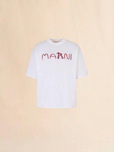 画像1: MARNI  フロッキーMarni Animal Alphabetロゴ ホワイト コットンTシャツ (1)