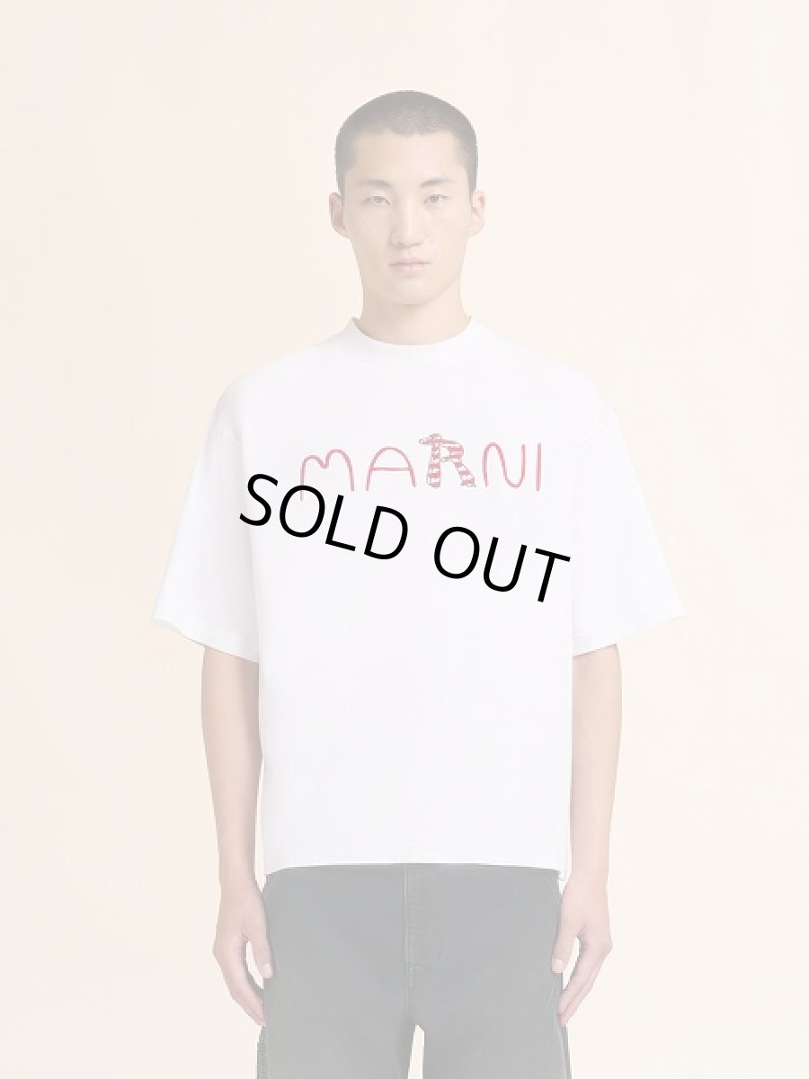 画像2: MARNI  フロッキーMarni Animal Alphabetロゴ ホワイト コットンTシャツ (2)