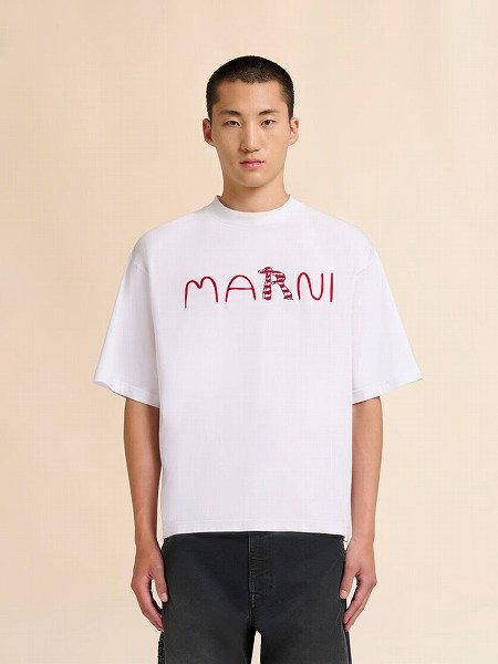 画像2: MARNI  フロッキーMarni Animal Alphabetロゴ ホワイト コットンTシャツ (2)