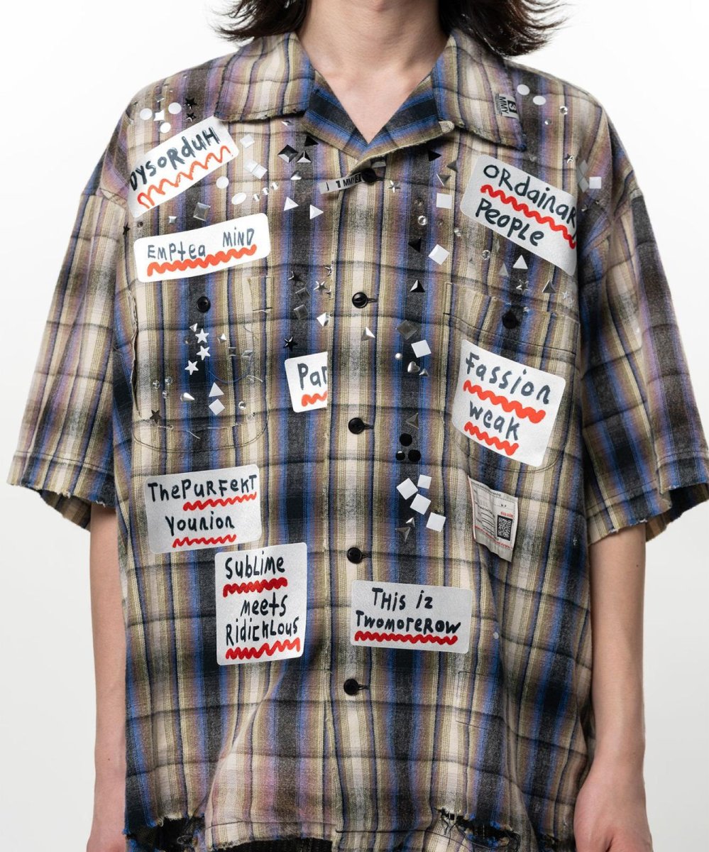 画像3: Maison MIHARA YASUHIRO Embellished Sticker Short Sleeve Check Shirt (3)