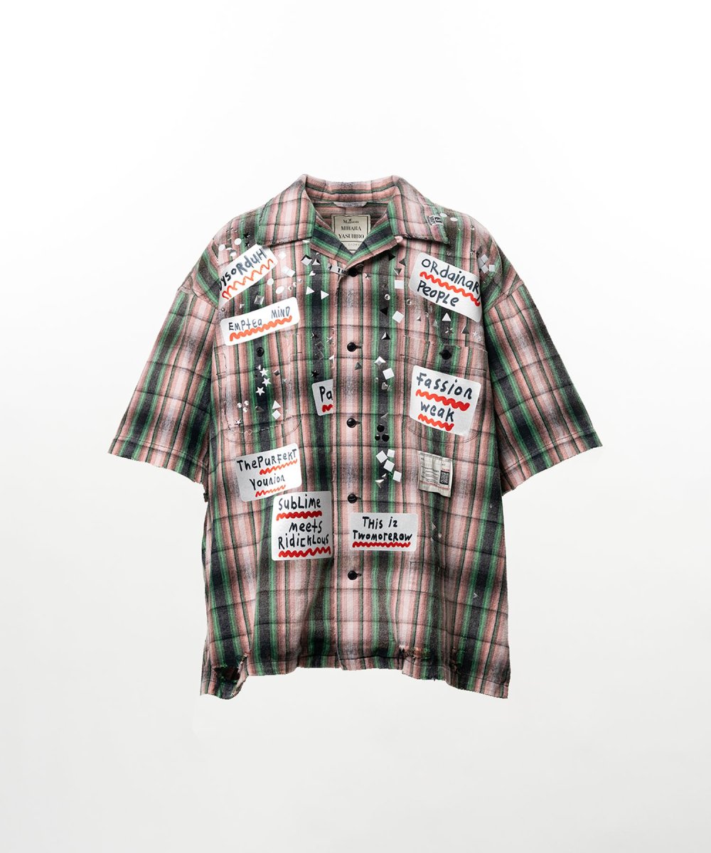 画像1: Maison MIHARA YASUHIRO Embellished Sticker Short Sleeve Check Shirt (1)