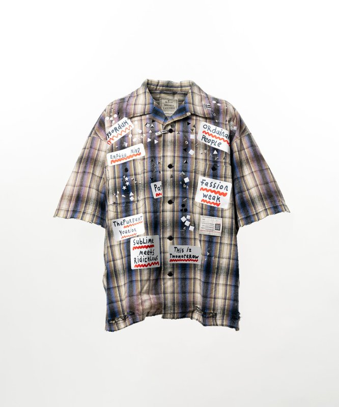 画像1: Maison MIHARA YASUHIRO Embellished Sticker Short Sleeve Check Shirt (1)