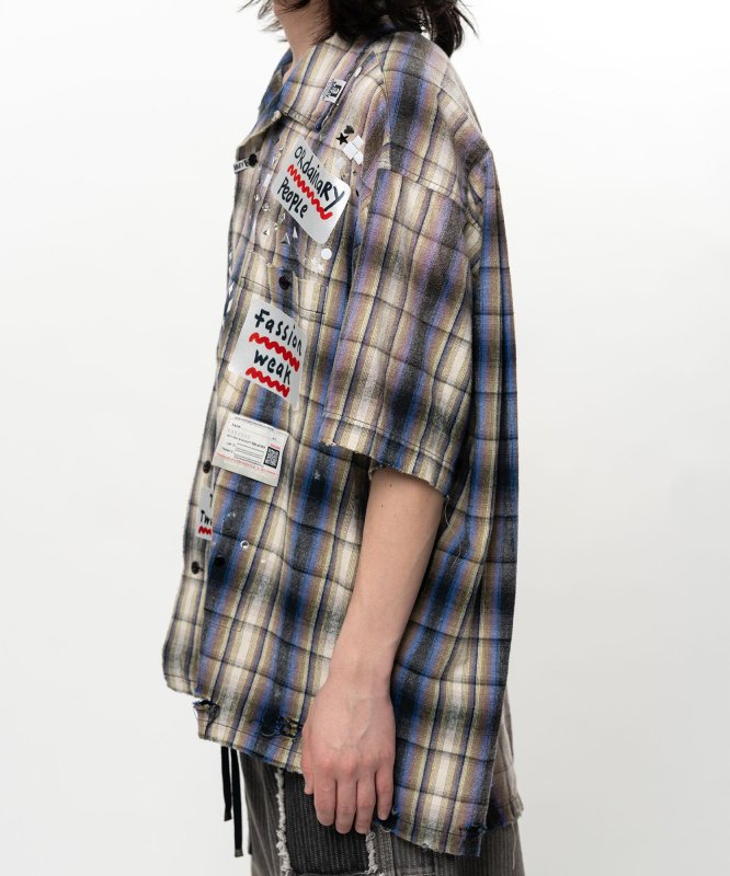 画像4: Maison MIHARA YASUHIRO Embellished Sticker Short Sleeve Check Shirt (4)