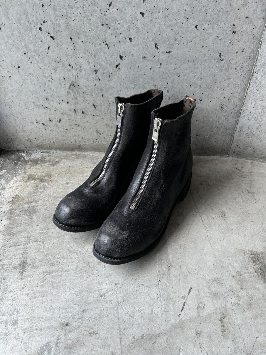 画像1: GUIDI PL1 RUM FRONT ZIP BOOTS COATED LINED BLACK (1)