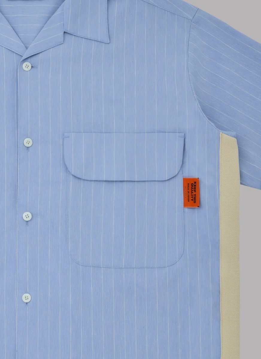 画像3: ALWAYS OUT OF STOCK  SIDE STRIPE OPEN COLLAR LINEN SHIRT-SAX (3)