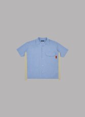 画像1: ALWAYS OUT OF STOCK  SIDE STRIPE OPEN COLLAR LINEN SHIRT-SAX (1)