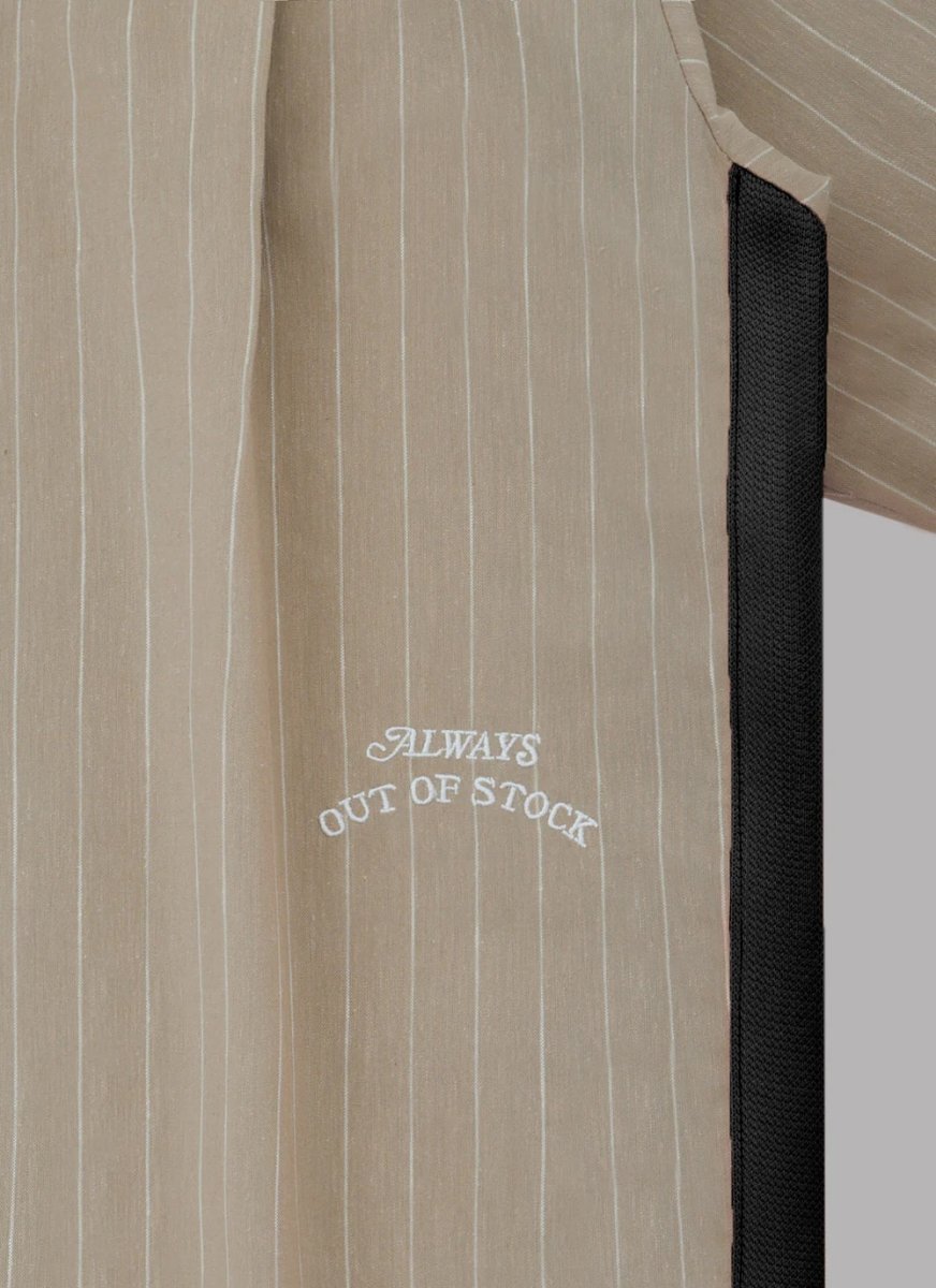 画像4: ALWAYS OUT OF STOCK  SIDE STRIPE OPEN COLLAR LINEN SHIRT-BEIGE (4)