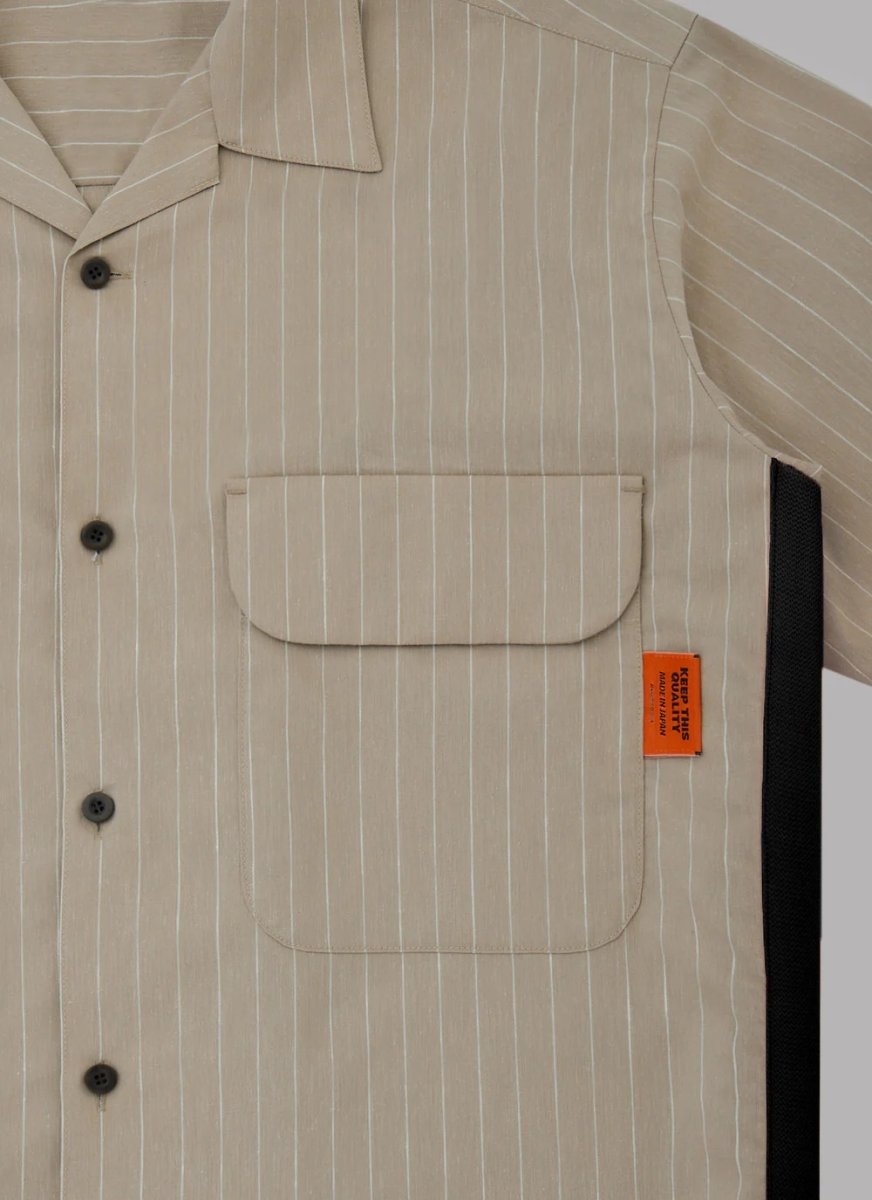 画像3: ALWAYS OUT OF STOCK  SIDE STRIPE OPEN COLLAR LINEN SHIRT-BEIGE (3)