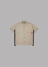 画像1: ALWAYS OUT OF STOCK  SIDE STRIPE OPEN COLLAR LINEN SHIRT-BEIGE (1)
