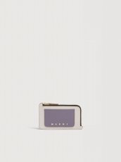 画像1: MARNI クリーム、パープル、＆ブルー サフィアーノレザー 箔押しロゴ Trunk ジップカードホルダー (1)