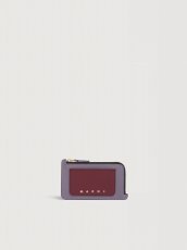 画像1: MARNI パープル、ルビー＆トープ サフィアーノレザー 箔押しロゴ Trunk ジップカードホルダー (1)