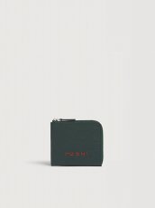 画像1: MARNI ディープグリーン レザー Marni Mending 刺繍 ジップアラウンドウォレット (1)