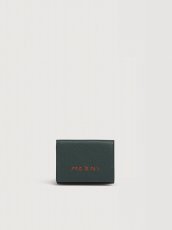 画像1: MARNI ディープグリーン レザー Marni Mending 刺繍 三つ折りウォレット (1)
