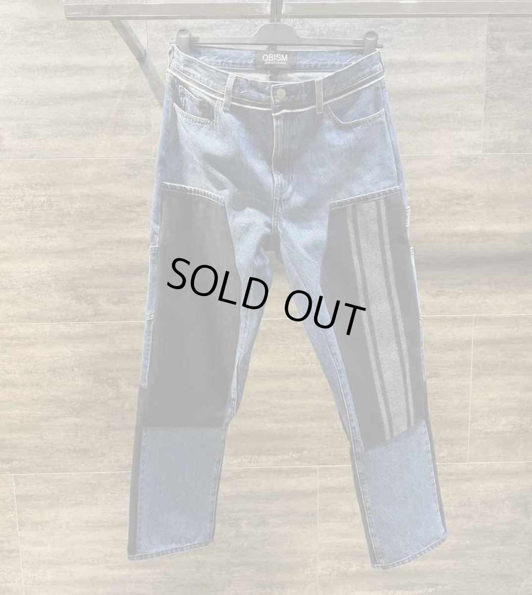 画像1: QBISM  double knee contrasting stripe remake vintage denim pants (1)