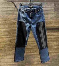 画像1: QBISM  double knee contrasting stripe remake vintage denim pants (1)