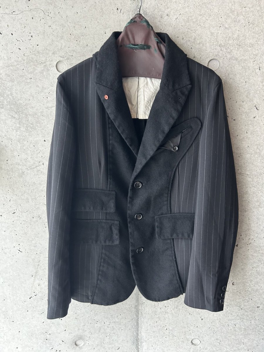画像1: KHOKI コッキ  Combination boiled wool blazer Black (1)