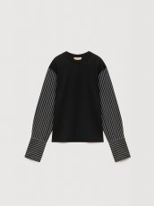 画像1: MARNI  ブラック コットン ストライプシャツスリーブ Tシャツ (1)
