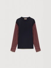 画像1: MARNI  ディープブルー コットン チェックシャツスリーブ Tシャツ (1)