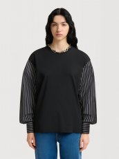 画像2: MARNI  ブラック コットン ストライプシャツスリーブ Tシャツ (2)