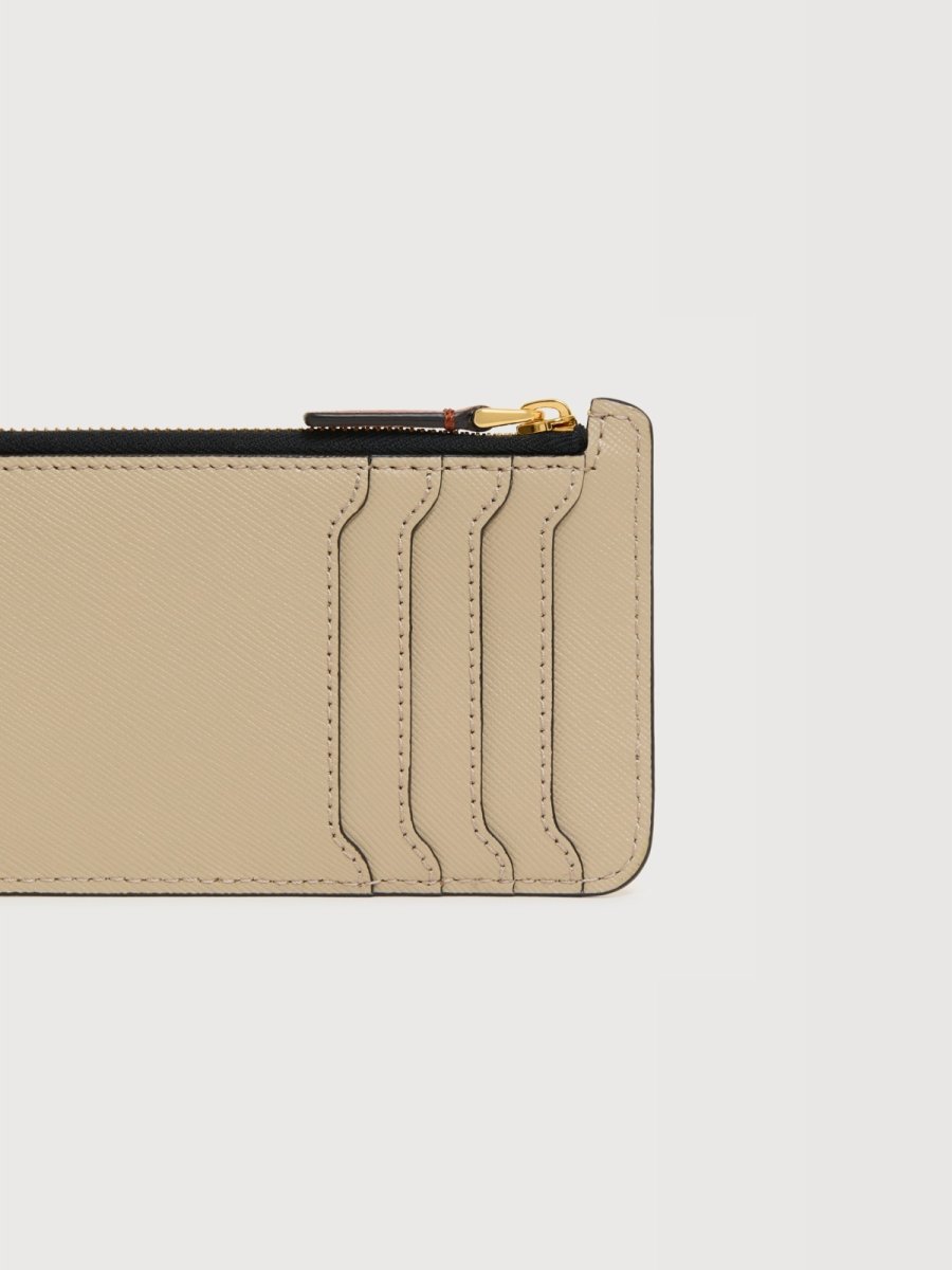 画像4: MARNI イエロー、ブラウン＆トープ サフィアーノレザー 箔押しロゴ Trunk ジップカードホルダー (4)
