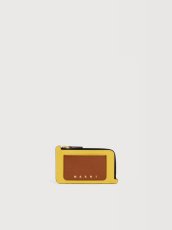 画像1: MARNI イエロー、ブラウン＆トープ サフィアーノレザー 箔押しロゴ Trunk ジップカードホルダー (1)