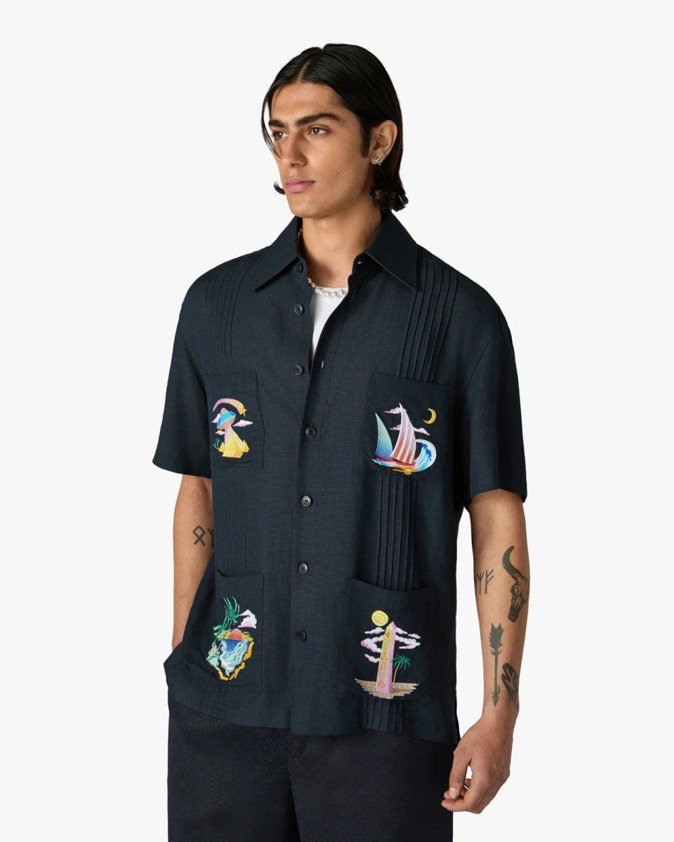 画像6: CASABLANCA　Dark Grey Phantasmagoria Embroidered Short Sleeve Shirt (6)