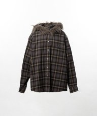 画像1: KAMIYA Fur-Trimmed Hooded Check Shirt (1)