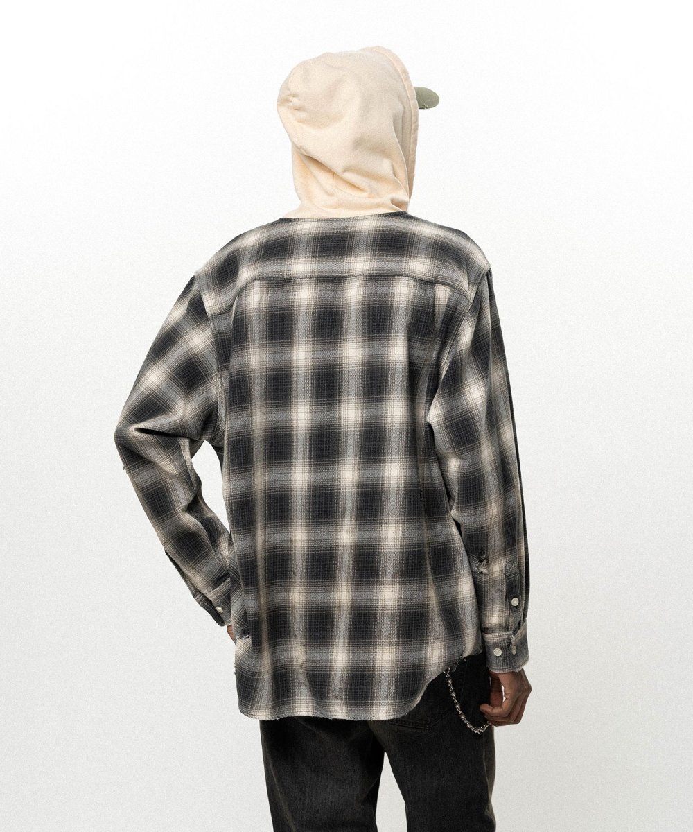 画像3: KAMIYA OG Check Sun-Faded Hooded Shirt (3)