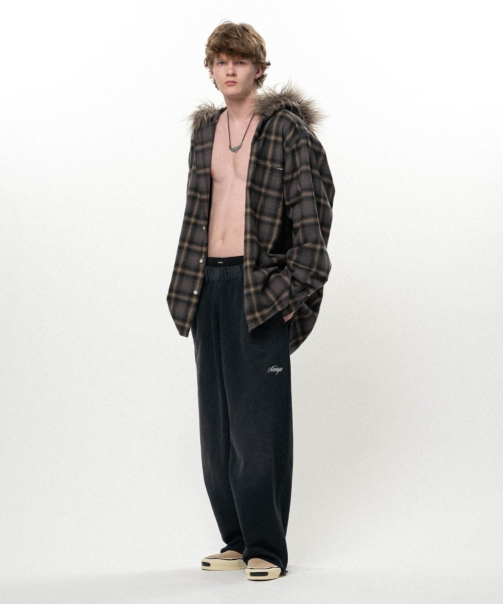 画像3: KAMIYA Fur-Trimmed Hooded Check Shirt (3)